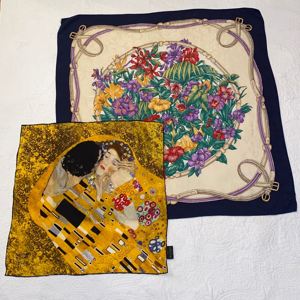 Gustav Klimt The Kiss & Vintage Floral Silk Scarf lot